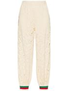 Gucci Contrast Cuff Floral Lace Track Pants - Nude & Neutrals