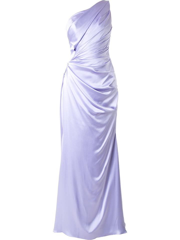 Romona Keveza One Shoulder Gown, Size: 4, Pink/purple, Silk