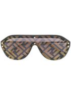 Fendi Eyewear Aviator Ff Print Sunglasses - Black