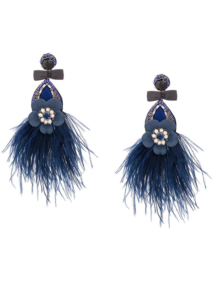 Ranjana Khan Feathered Oversized Earrings - Blue