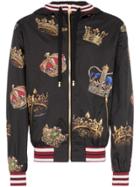 Dolce & Gabbana Crowns Print Striped Silk Blend Hoodie - Black