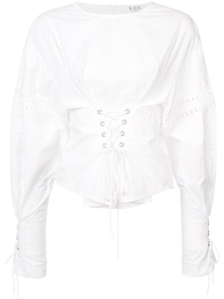 Sea Eyelet Lace Up Blouse - White
