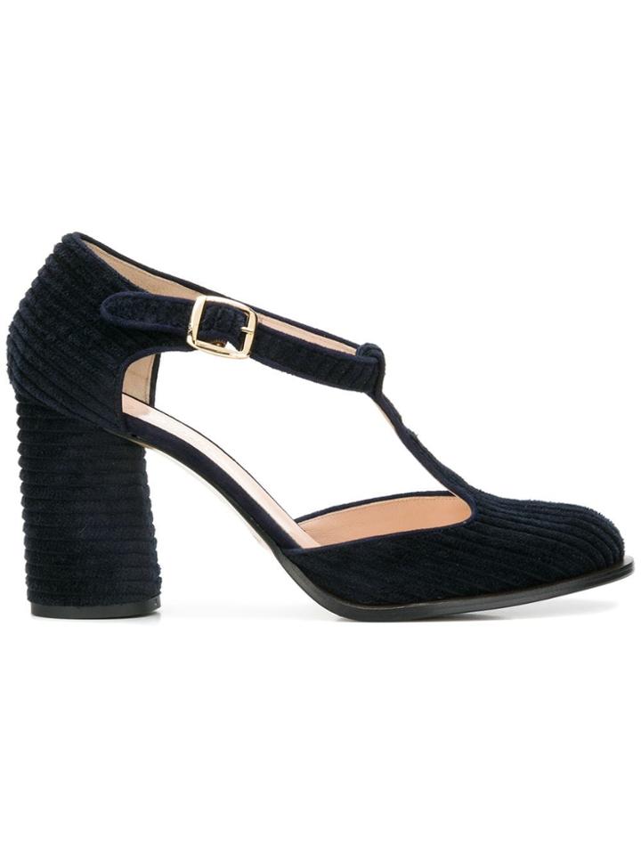 Lenora Ribbed Velvet Pumps - Blue