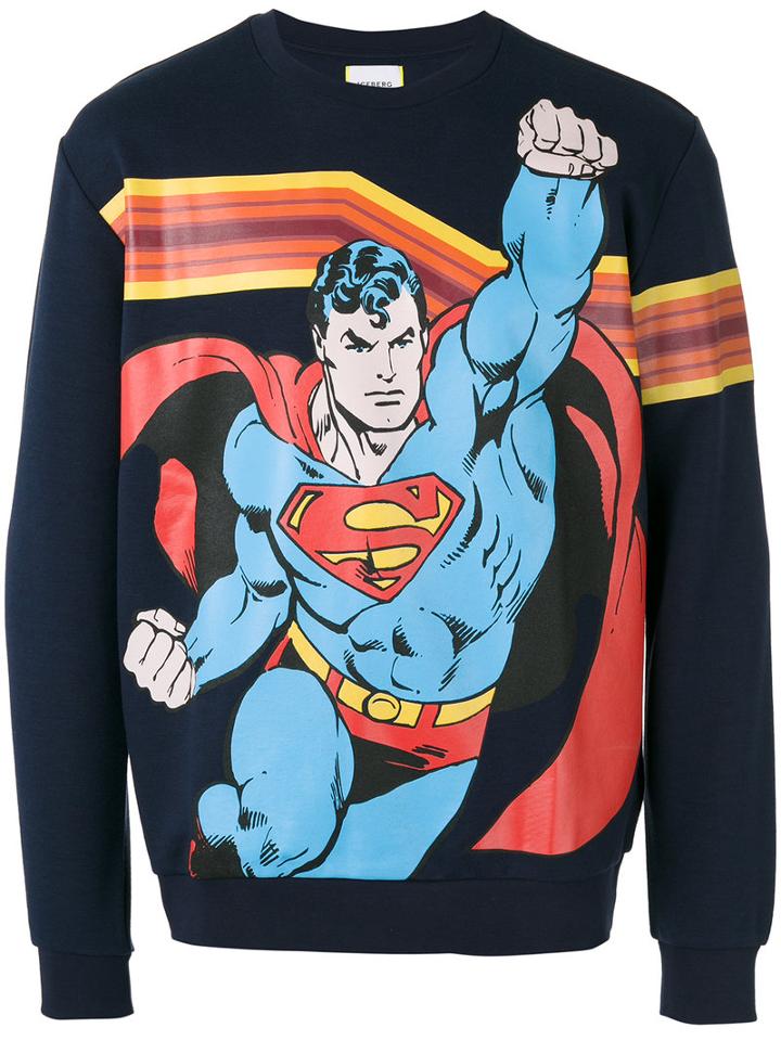 Iceberg - Superman Print Sweatshirt - Men - Cotton/polyester - M, Blue, Cotton/polyester