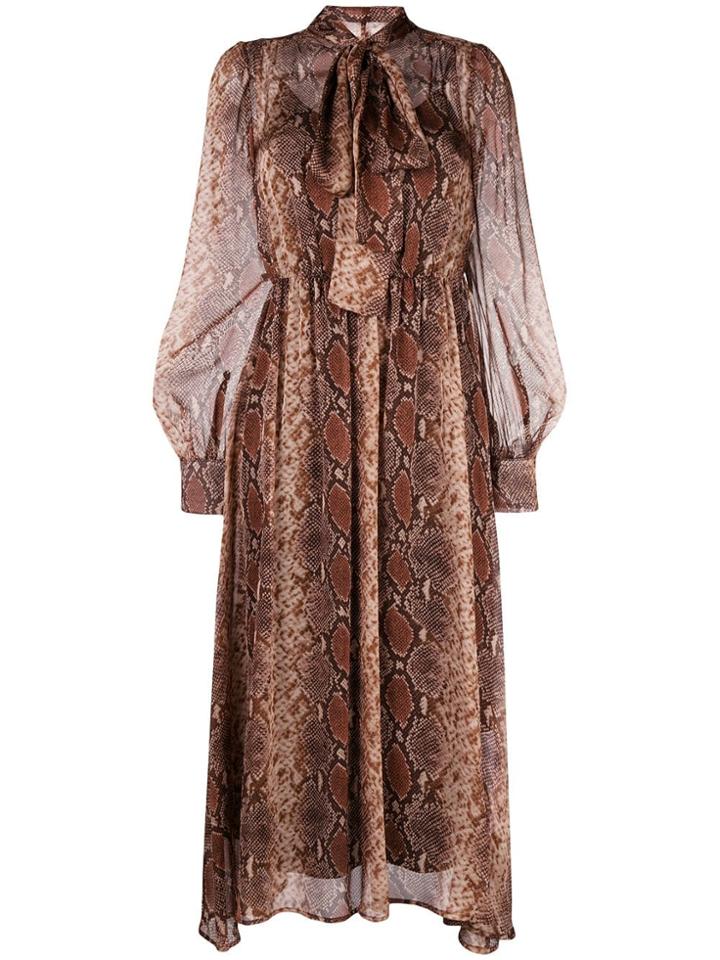 Twin-set Snakeskin Bow Tie Dress - Brown