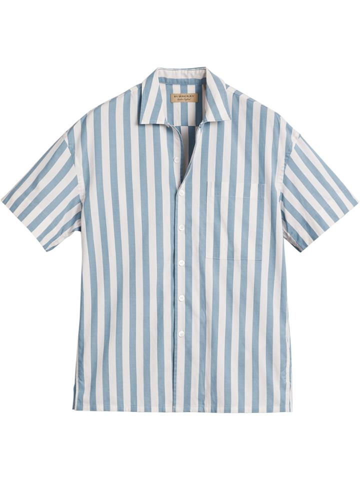 Burberry Short-sleeved Striped Cotton Shirt - Blue