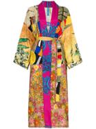 Rianna + Nina Long Multi Print Silk Kimono Robe - Multicolour