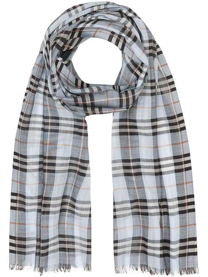 Burberry Vintage Check Lightweight Wool Silk Scarf - Blue