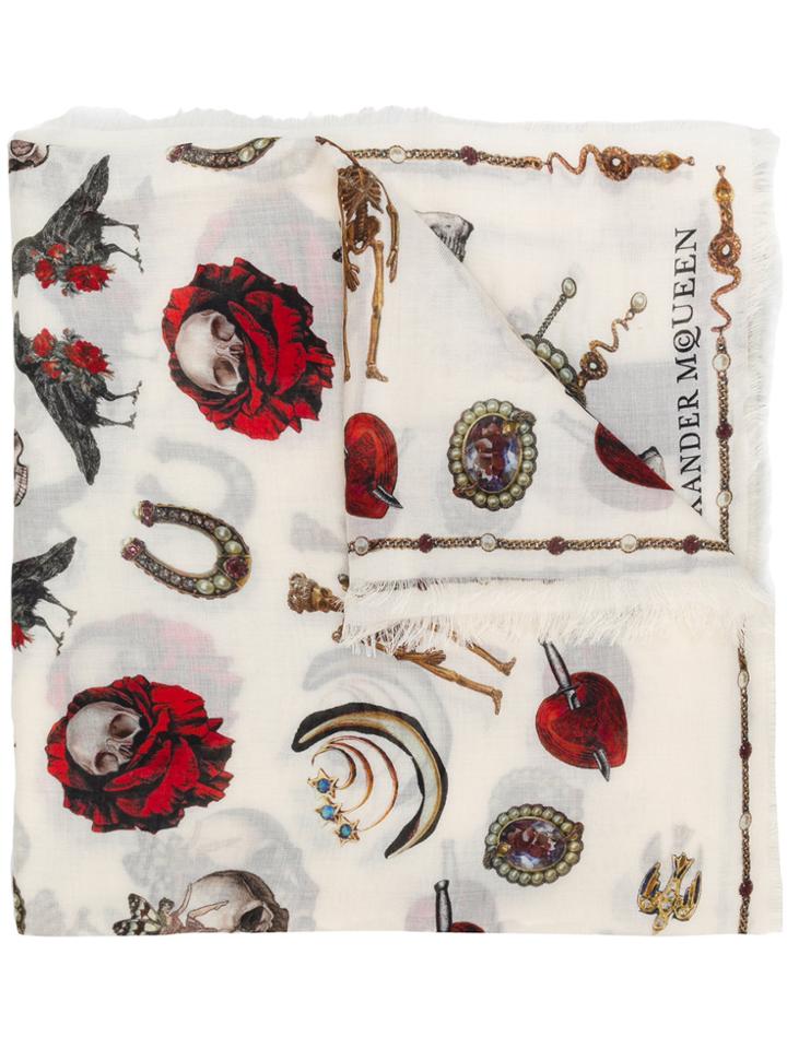 Alexander Mcqueen Multi Print Scarf - Nude & Neutrals