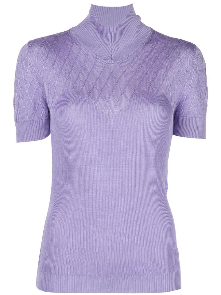 Paco Rabanne Ribbed Mock-neck Top - Purple