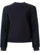 Tory Burch Tinsel Sleeve Sweatshirt, Women's, Size: S, Blue, Rayon/nylon/spandex/elastane/polyester