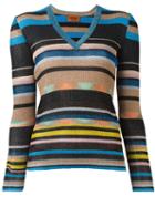 Missoni V-neck Striped Pullover, Women's, Size: 42, Polyester/cupro/viscose