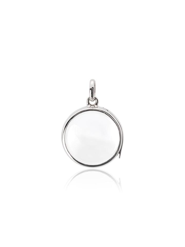 Loquet White Gold Medium Round Glass Locket - Silver