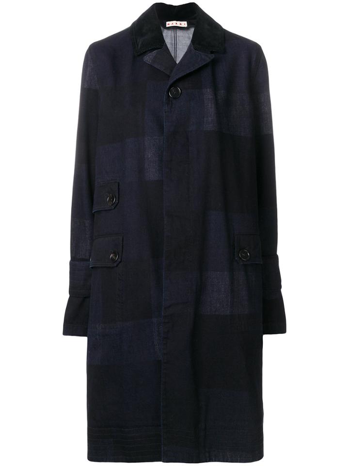 Marni Checked Single Breasted Coat - Blue
