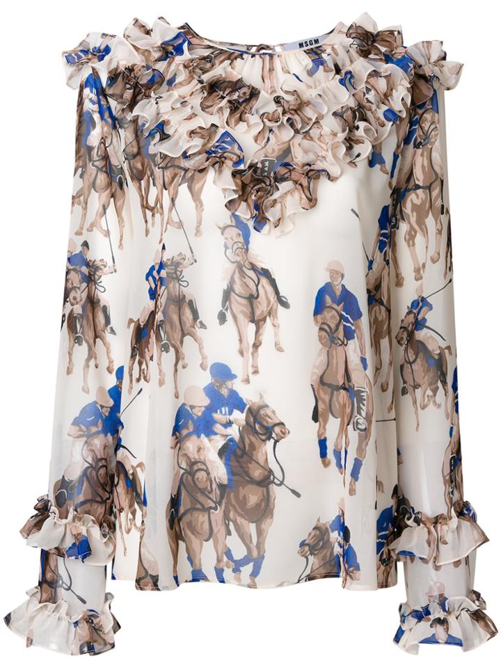 Msgm Polo Print Blouse - Nude & Neutrals