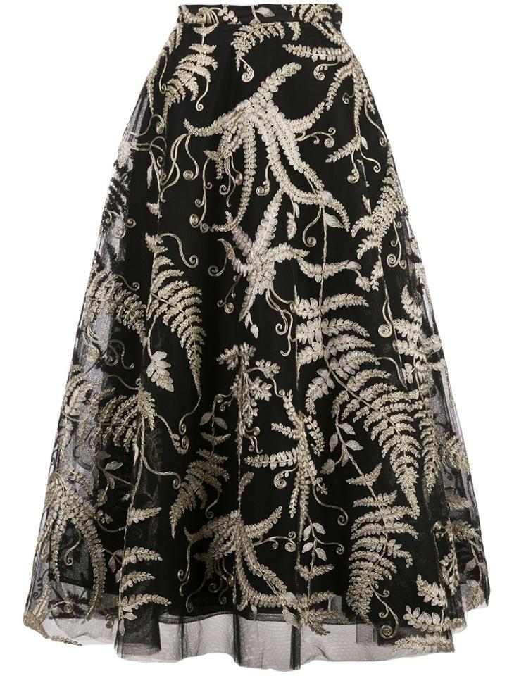Marchesa Embroidered Lace Skirt - Black