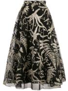 Marchesa Embroidered Lace Skirt - Black