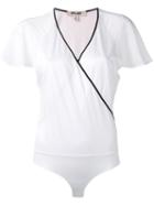 Diane Von Furstenberg Contrast Trim Wrap Top, Women's, Size: Large, White, Silk/cotton/nylon/lyocell