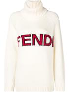Fendi Intarsia Logo Knitted Sweater - White