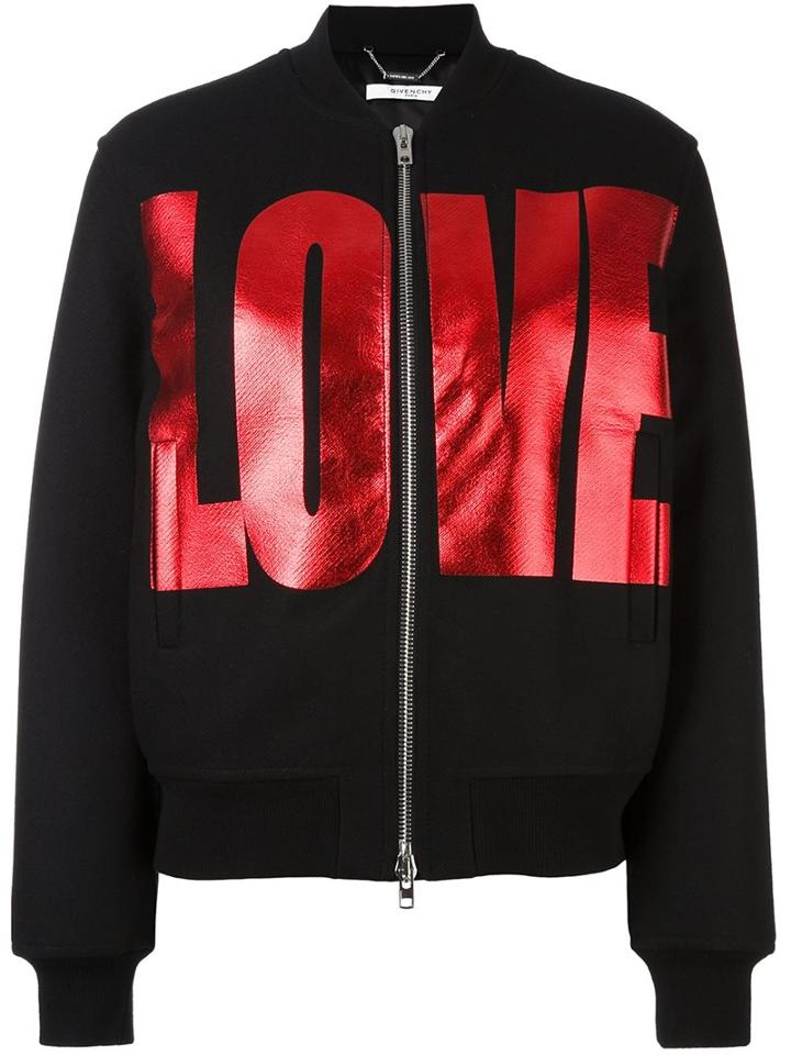 Givenchy Love Print Bomber Jacket, Women's, Size: 36, Black, Polyamide/acetate/viscose/wool