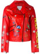 Mira Mikati - Multi-prints Biker Jacket - Women - Leather/polyester - 44, Women's, Red, Leather/polyester
