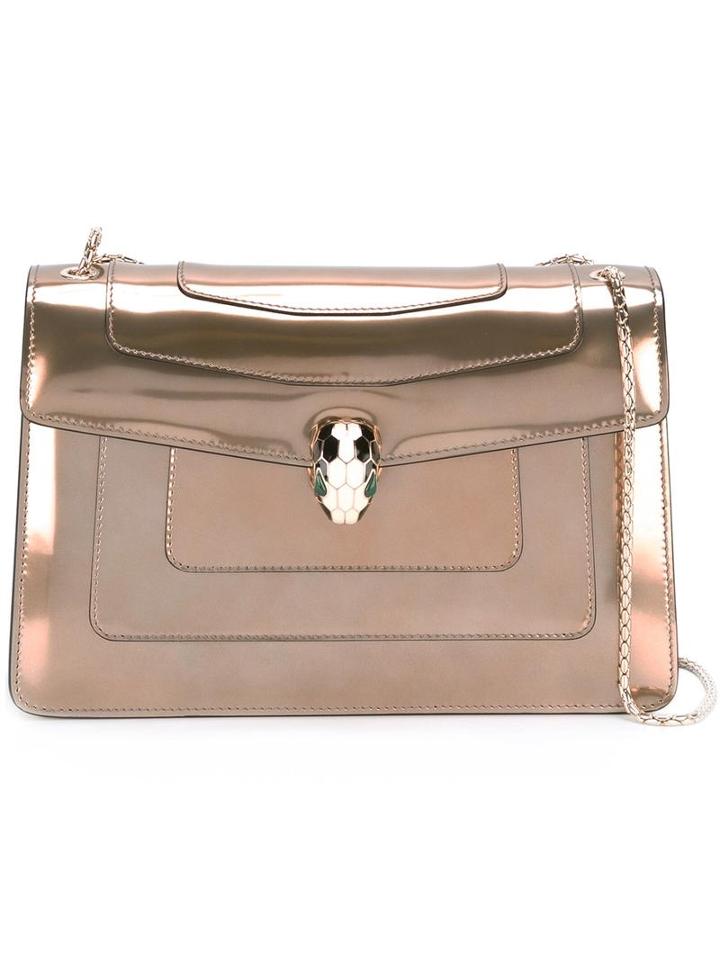 Bulgari Stone Detail Shoulder Bag, Women's, Grey, Calf Leather