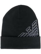 Emporio Armani Logo Printed Beanie Hat - Black