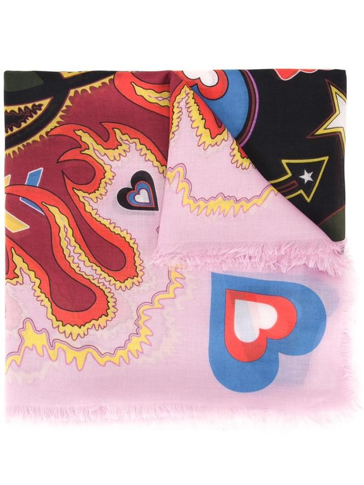 Mary Katrantzou 'heart Flames' Scarf, Women's, Pink/purple, Modal/cashmere