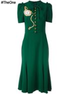 Dolce & Gabbana Beaded Clock Appliqué Dress, Women's, Size: 46, Green, Silk/spandex/elastane/viscose
