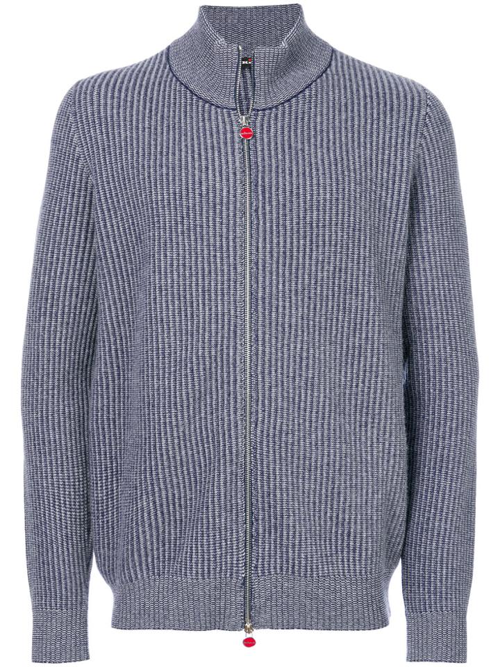 Kiton Ribbed Zipped Turtleneck Top - Blue