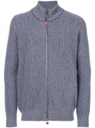 Kiton Ribbed Zipped Turtleneck Top - Blue