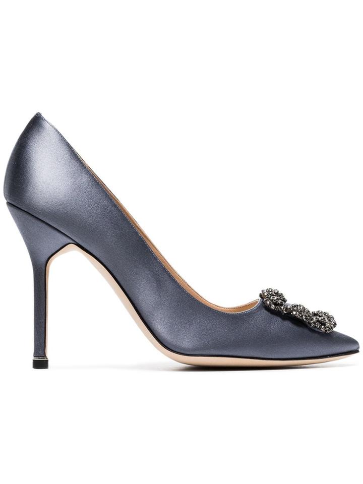 Manolo Blahnik Hangisi 105 Buckle Detail Satin Pumps - Grey
