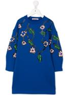 Marni Kids Floral Embroidered Sweatshirt Dress - Blue