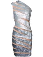 Jean Fares Couture Short One Shoulder Dress, Women's, Size: 38, Grey, Silk