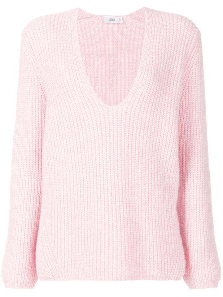 Closed V-neck Ribbed Jumper - Pink & Purple