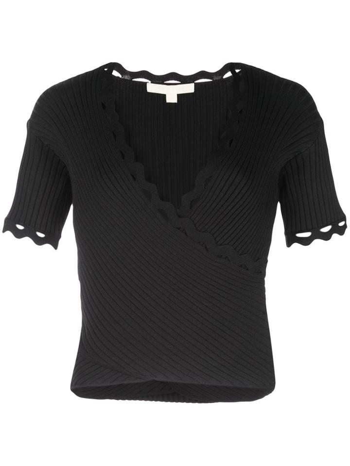 Jonathan Simkhai Ribbed Wrap Short-sleeve Top - Black
