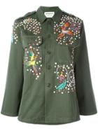 Night Market Bird Embroidered Jacket, Women's, Size: Medium, Green, Cotton/polyester/glass/metal