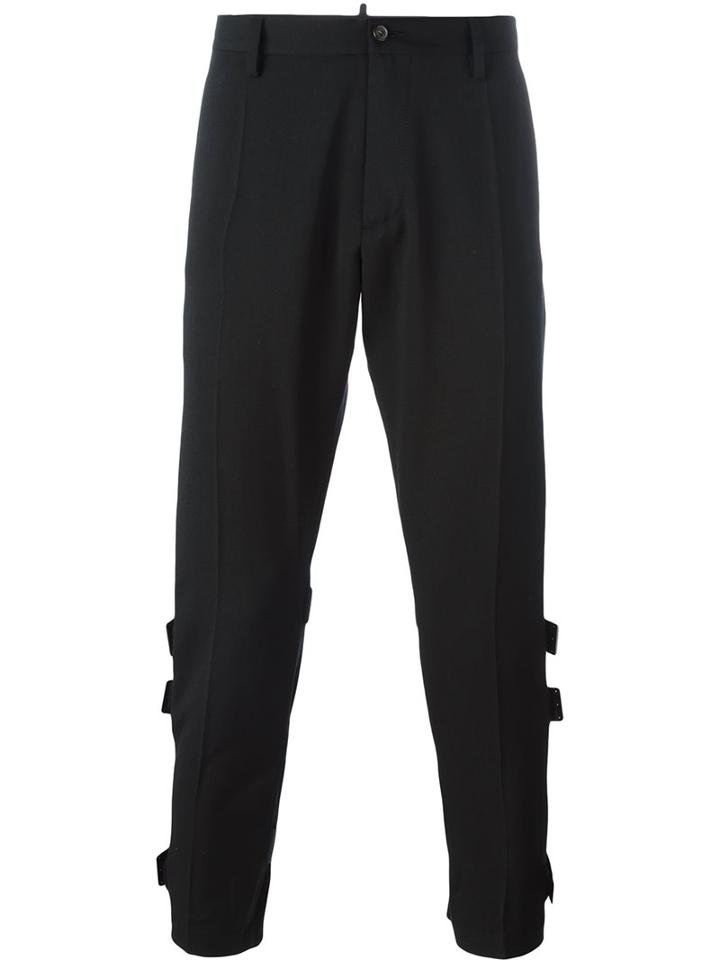 Dsquared2 Strapped Leg Trousers, Men's, Size: 48, Black, Polyester/spandex/elastane/viscose/virgin Wool