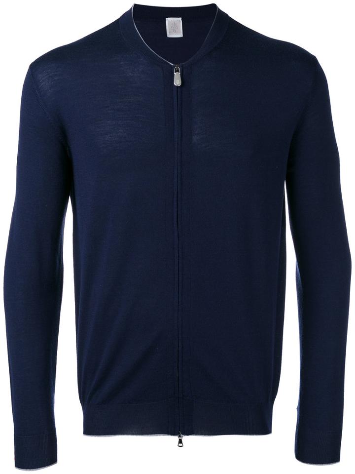 Eleventy Zipped Sweater, Men's, Size: Medium, Blue, Silk/merino