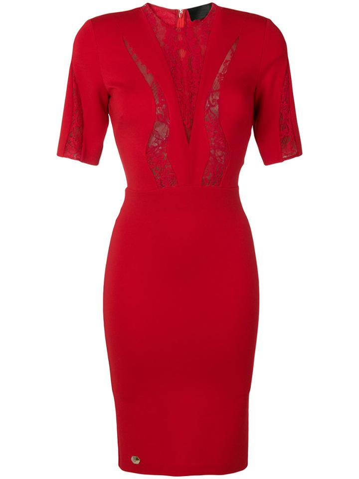 Philipp Plein Fitted Lace Insert Dress - Red