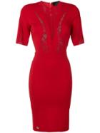 Philipp Plein Fitted Lace Insert Dress - Red