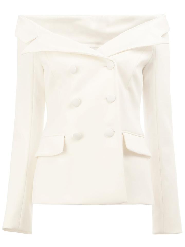 Faith Connexion Double Breasted Off Shoulder Blazer, Women's, Size: 38, White, Polyester/acetate/viscose/spandex/elastane