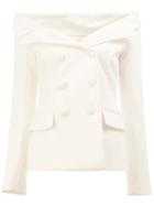 Faith Connexion Double Breasted Off Shoulder Blazer, Women's, Size: 38, White, Polyester/acetate/viscose/spandex/elastane