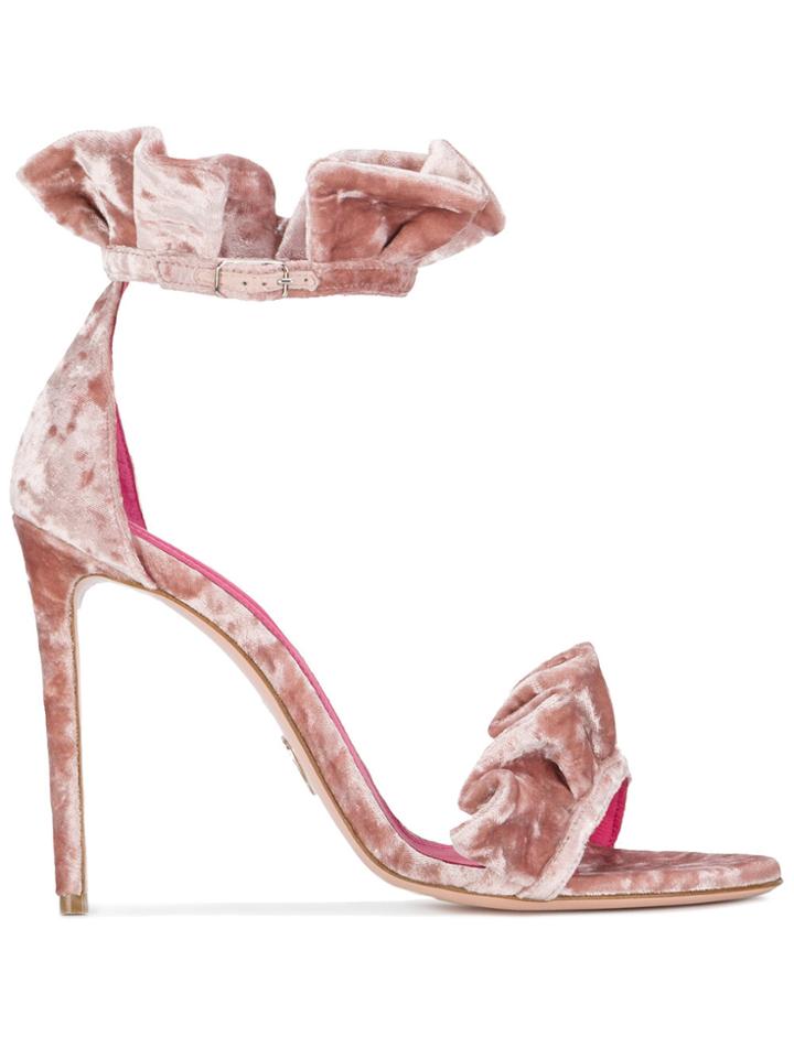 Oscar Tiye Pink Velvet Ruffle Antoinette 115 Sandals - Nude & Neutrals