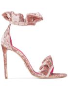 Oscar Tiye Pink Velvet Ruffle Antoinette 115 Sandals - Nude & Neutrals