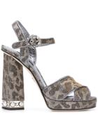 Dolce & Gabbana Bejeweled Heel Platform Sandals - Grey