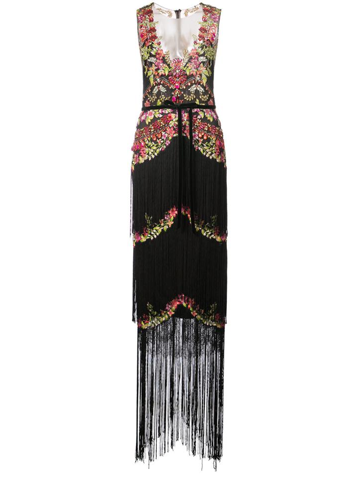 Marchesa Notte Embellished Fringe Gown - Black