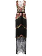 Marchesa Notte Embellished Fringe Gown - Black