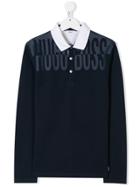 Boss Kids Logo Print Long Sleeve Polo Shirt - Blue