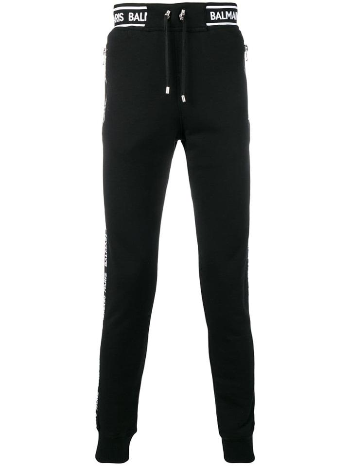Balmain Logo Stripe Track Trousers - Black